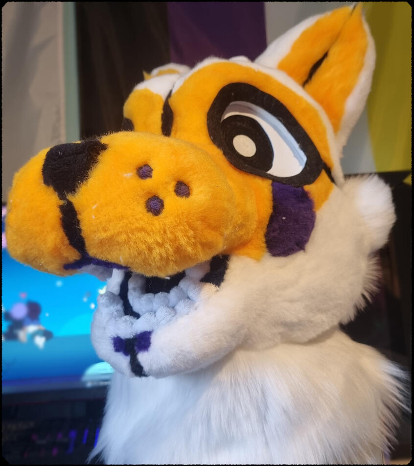 If you wanna know, the eyes glow in the dark, but the pupil is smaller to give a ''creepy'' vibe to remind yourself that they come from a horror game despite the cute style of the fursuit. Also, accurately to the game, two rows of teeth on both jaws !